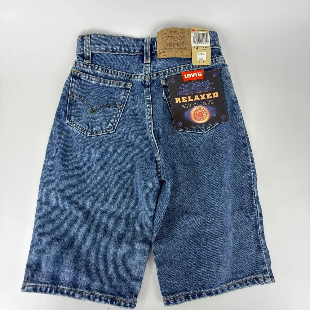 Vintage 90s Levis 550 Relaxed Fit Slim Denim Shorts Kids Size 14 NWT NOS Y2K